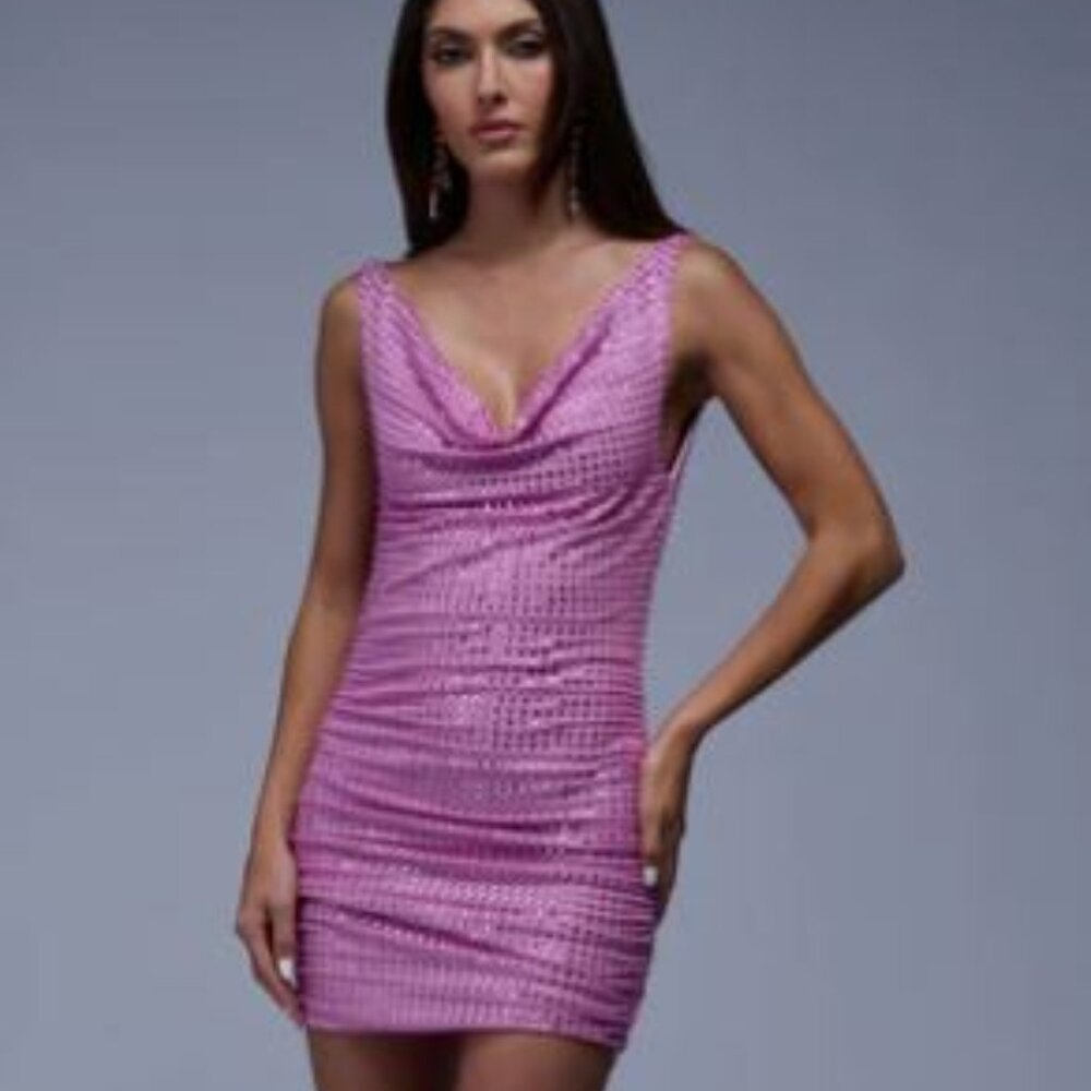 PINK RHINESTONE MINI DRESS - Small